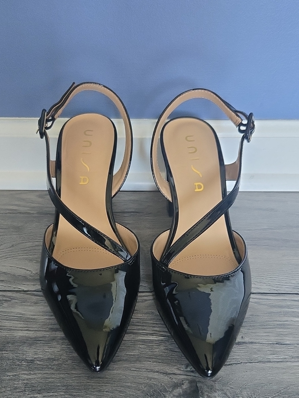 Unisa Black Patent Pointed Slingback Heels
